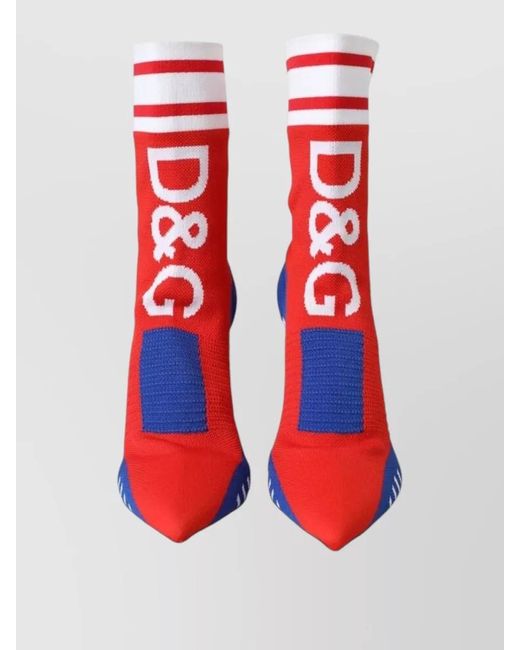 Dolce & Gabbana Red Logo Stretch Sock Ankle Boots Stiletto