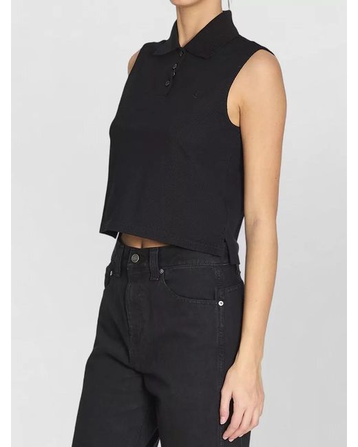 Saint Laurent Blue Cassandre Cotton Piqué Cropped Polo Top