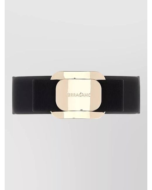 Ferragamo Black V Plate Bow Design Metallic Brooch Pin