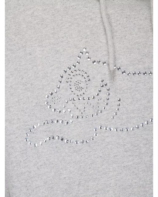 ICECREAM Gray Crystal Logo Cotton Hooded Sweatshirt for men