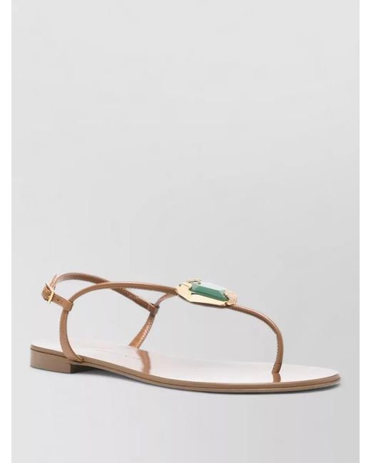 Giuseppe Zanotti Natural Atlantide Thong Sandals Ankle Strap Gemstones