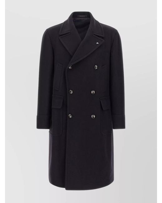 Tagliatore Blue Cashmere Wool Double Breasted Coat for men