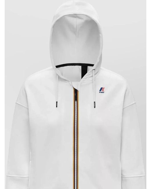 K-Way White Lara Hooded Jacket Long Sleeves Cuffs Hem