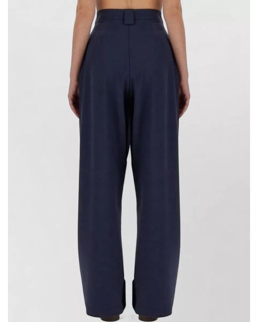 Alysi Blue Canvas Pants Belt Loops Pleated Front