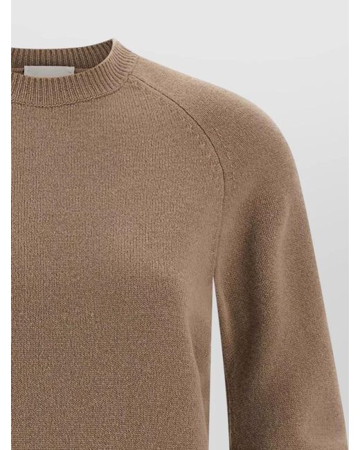 Nude Brown Crew Neck Sweater Raglan Sleeves Ribbed Trims