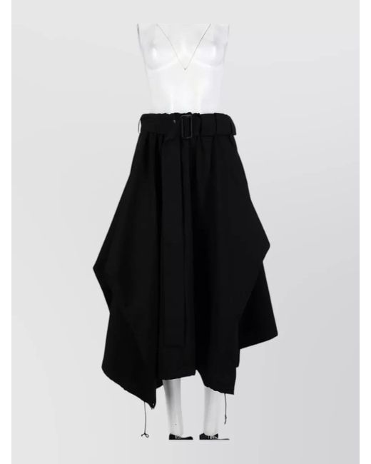 Y-3 Black Midi Skirt Belted Waist Drawstring Detail