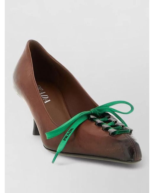 Prada Green Leather Lace-Up Pumps