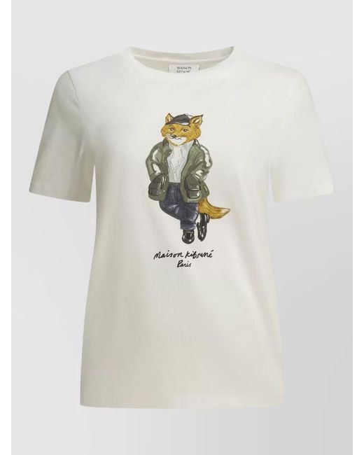 Maison Kitsuné White Weekend Fox Graphic Crew Neck T-Shirt