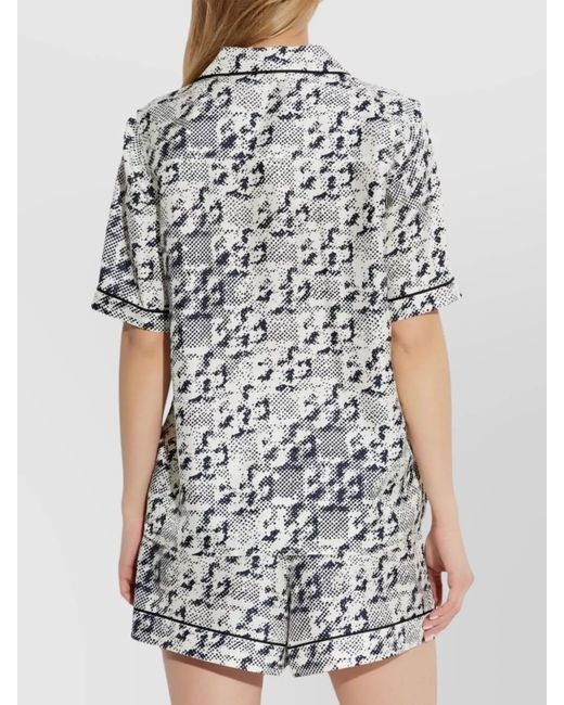 Tory Burch White Silk Camp Shirt With Printed Monogram Pattern