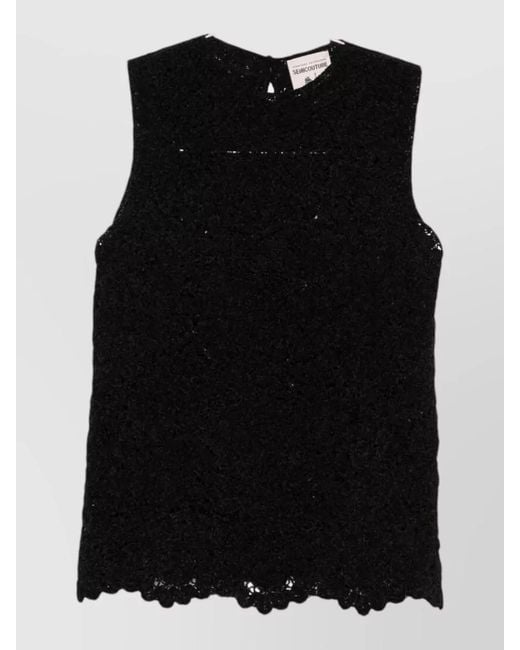 Semicouture Black Lace Sleeveless Top Scalloped Hem Keyhole Back