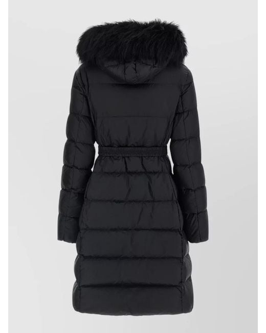 Moncler Black Boedic Long Down Jacket Belted Hooded