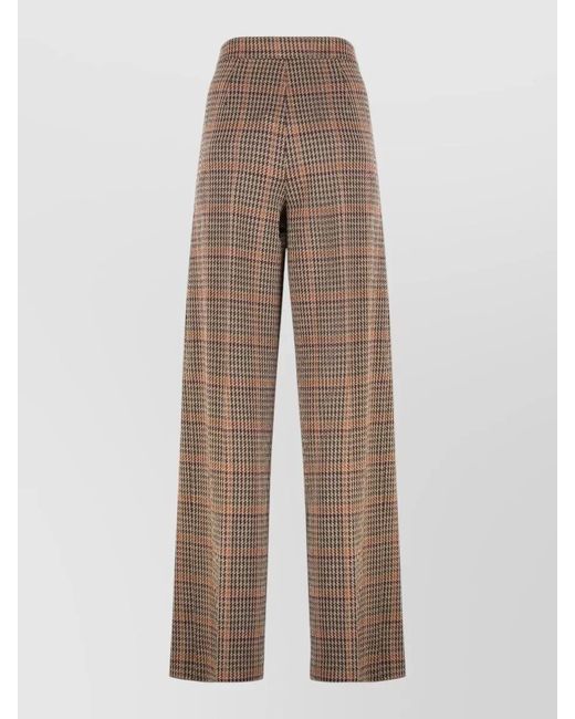 Max Mara Brown Prince Of Wales High-Rise Wide-Leg Trousers