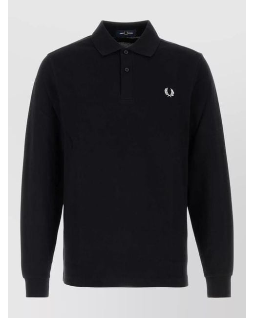 Fred Perry Blue Long Sleeve Piquet Polo Shirt for men