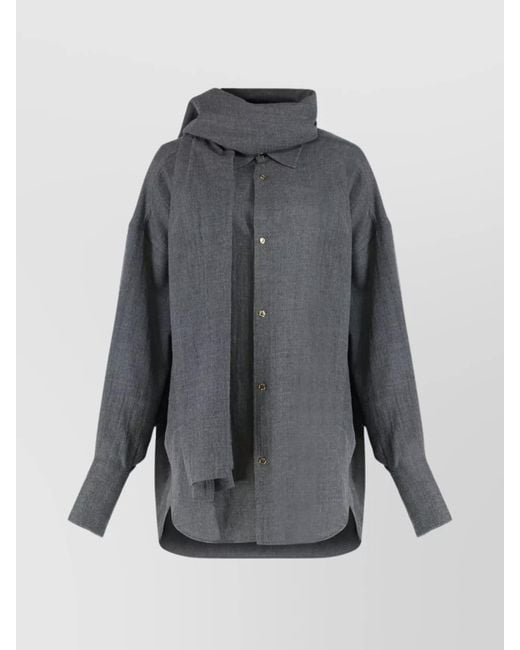 DARKPARK Gray Wool Oversized Shirt With Detachable Scarf