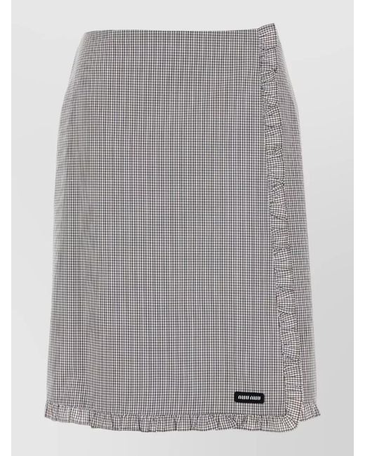 Miu Miu Gray Embroidered Poplin A-Line Skirt