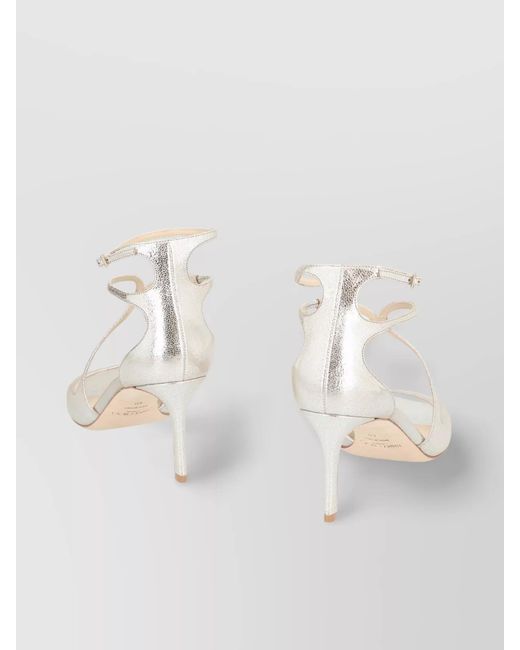 Jimmy Choo White Leather Sandals With Metallic Finish And Stiletto Heel
