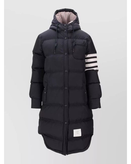 Thom Browne Blue Long Hooded Down Shirtdress Striped Sleeves