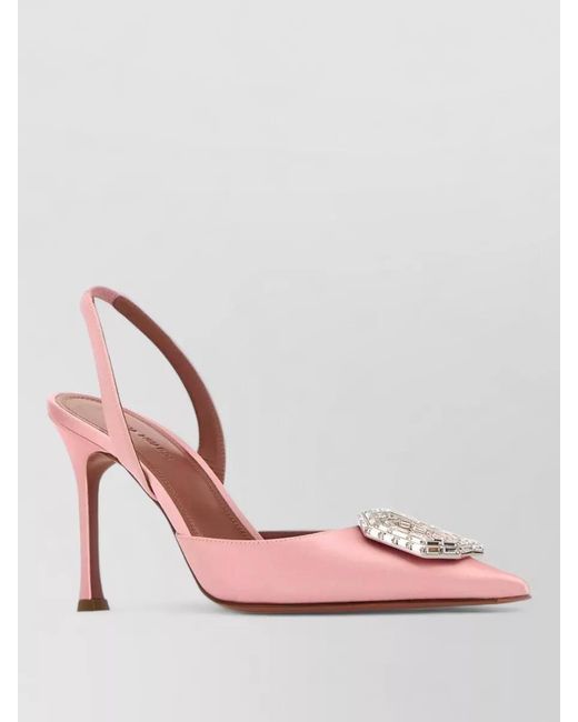 AMINA MUADDI Pink Satin Camelia Pumps Embellished Detail Pointed Toe