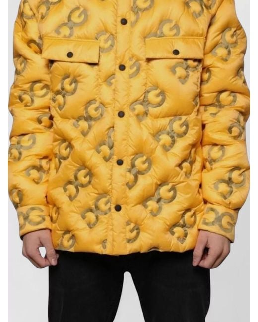 Dolce & Gabbana Yellow Logo-Print Quilted Puffer Jacket for men