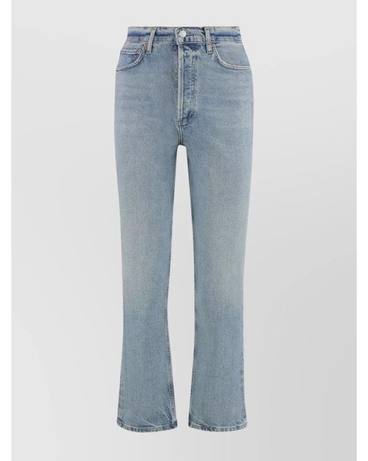 Agolde Blue Straight Leg Denim Trousers With Belt Loops