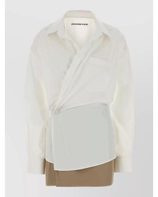 Alexander Wang White Poplin Mini Dress Asymmetric Design Long Sleeves