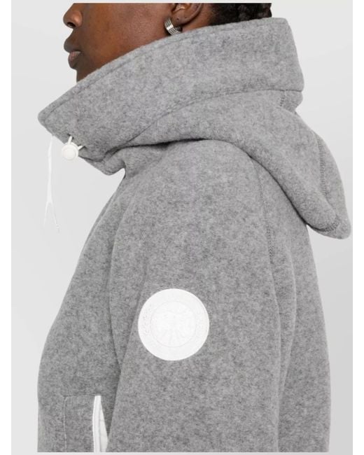 Canada Goose Gray Wool Blend Bomber Jacket Featuring Hood