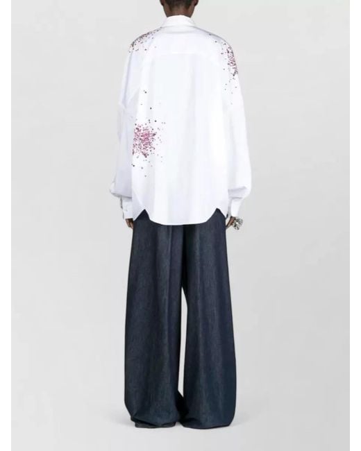 Dries Van Noten White Casia Cotton Shirt Printed Detail
