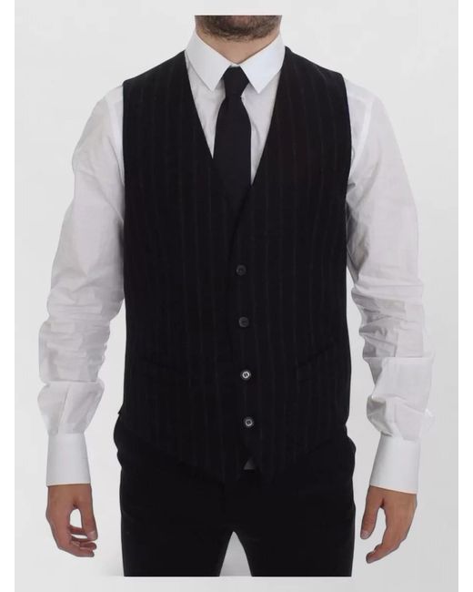 Dolce & Gabbana Blue Striped Wool Waistcoat for men