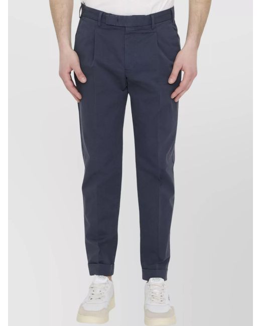 PT Torino Blue Cotton Straight-Leg Trousers for men