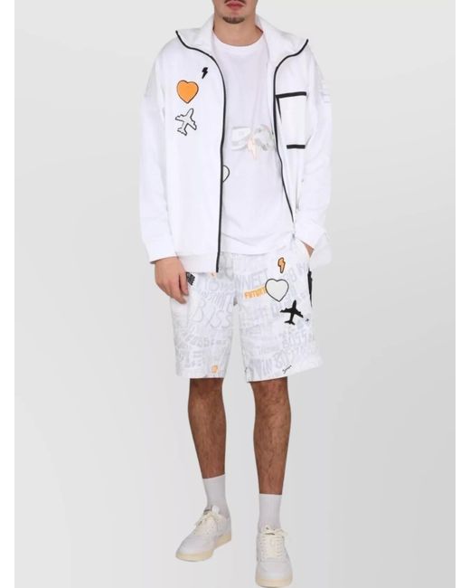Boss White Cotton High Neck Zip Sweatshirt for men