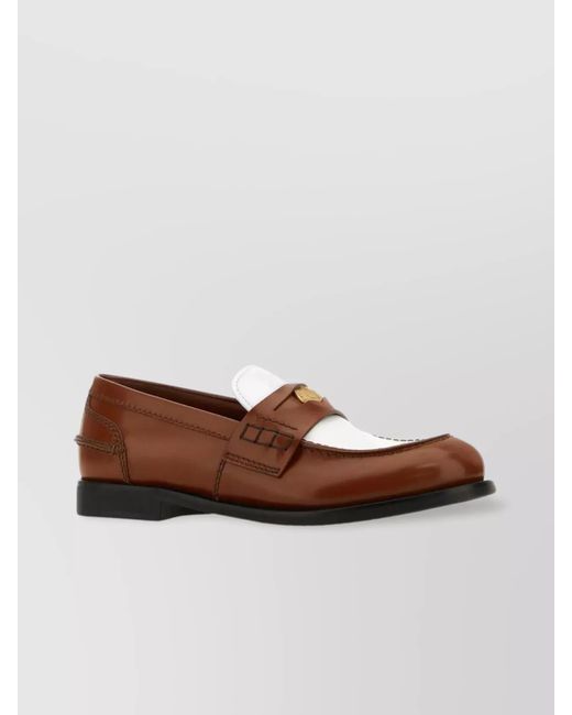 Miu Miu Brown Calf Leather Two-Tone Loafers