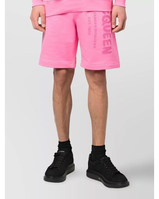 McQueen Pink Logo Print Cotton Bermuda Shorts for men