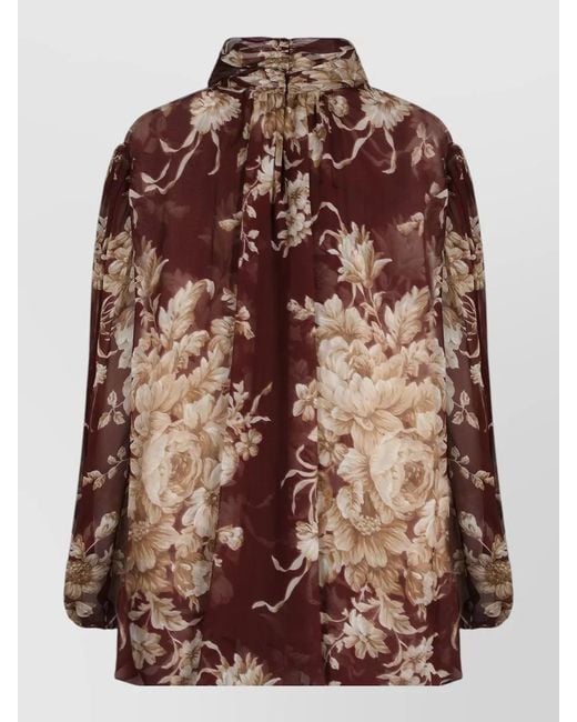 Dolce & Gabbana Brown Chiffon Shirt Floral Pattern Loose Fit
