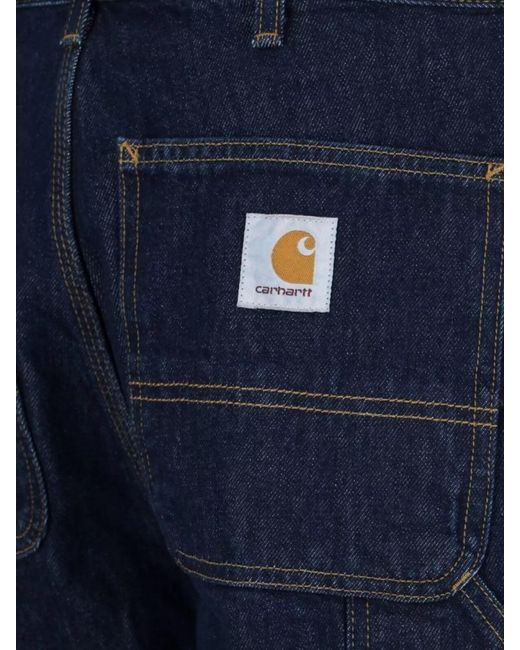 Carhartt Blue Straight Stitched Trousers With Pockets Detail for men