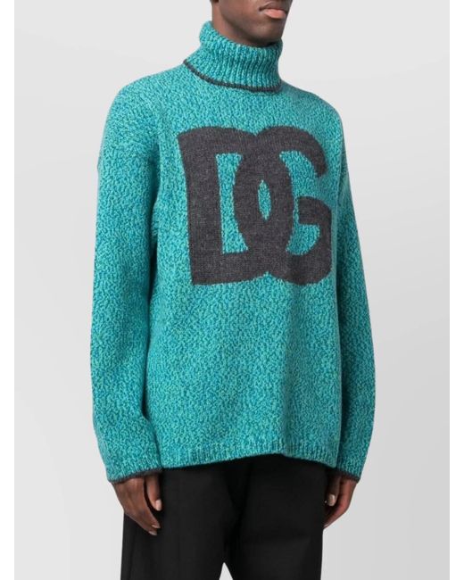 Dolce & Gabbana Green Ribbed Mélange Roll Neck Wool Jumper for men