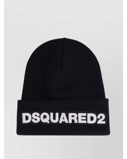 DSquared² Blue Ribbed Wool Beanie for men