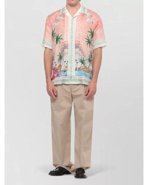 Casablanca Multicolor Silk Printed Short-Sleeve Shirt for men
