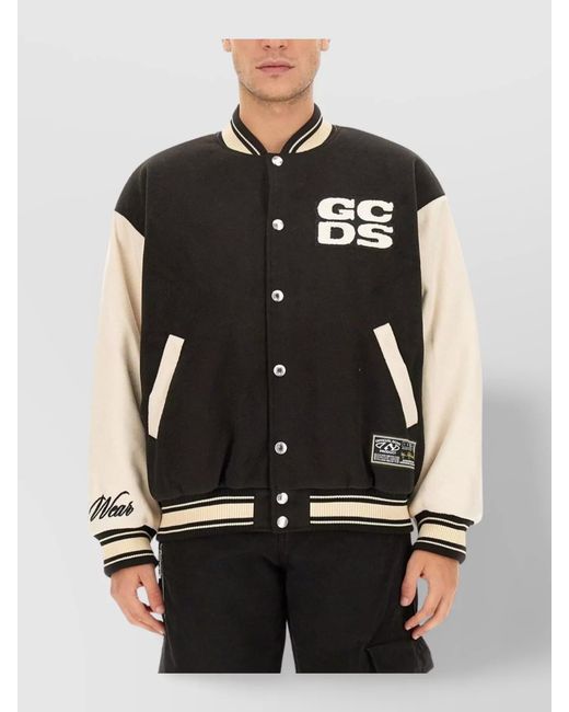 Gcds Black Varsity Bomber Jacket for men