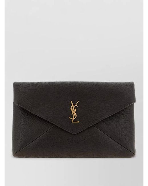 Saint Laurent Black Cassandre Large Leather Clutch Bag