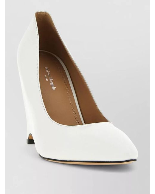 Maison Margiela White Pointed Toe Pumps Seam Detailing Wedge Heel