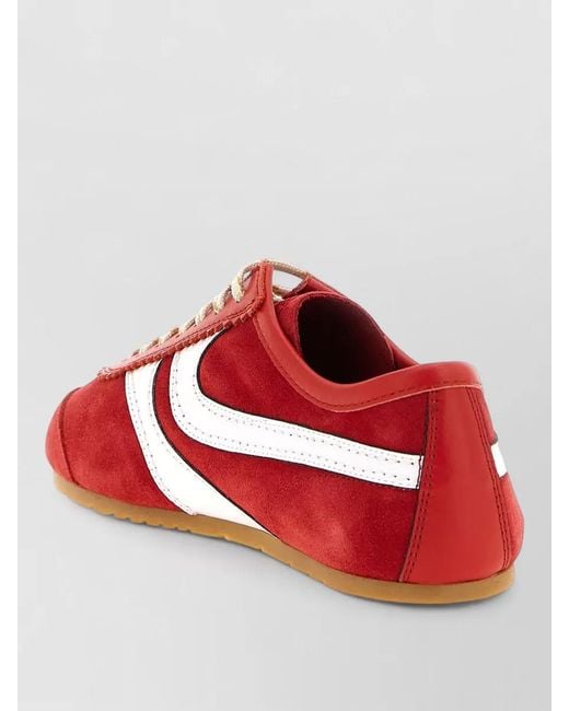 Dries Van Noten Red Suede Lace Up Sneakers Low Profile Stripes