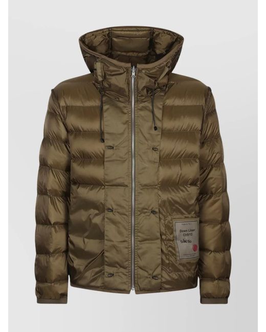 C P Company Green Hooded Down Liner With Drawstring And Quilted Design for men