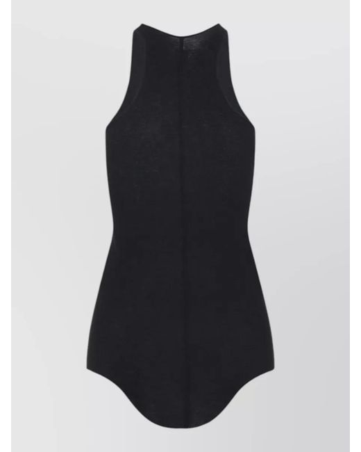 Rick Owens Blue Cotton Ribbed Halterneck Tank Top