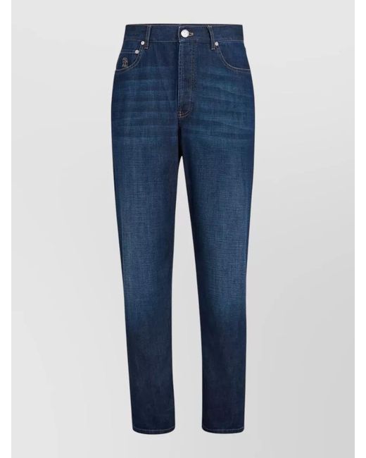 Brunello Cucinelli Blue Five-Pocket Denim Trousers Featuring Belt Loops for men