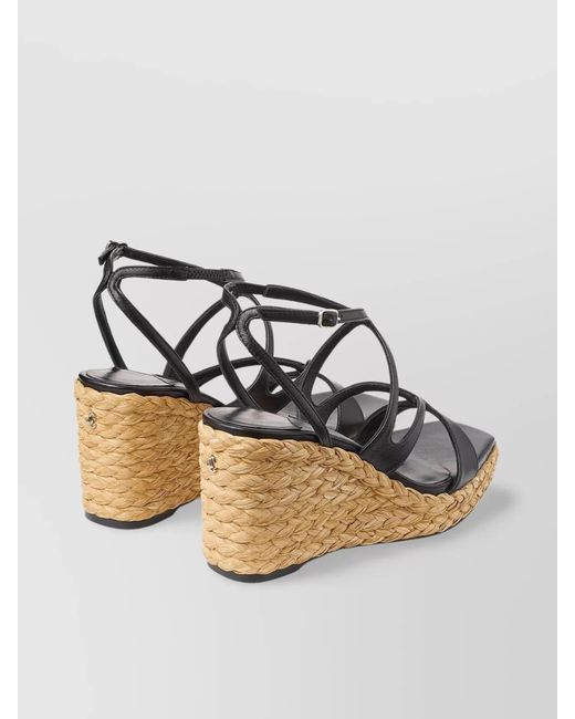 Jimmy Choo Metallic Ayla 85 Nappa Leather And Raffia Wedge Sandals