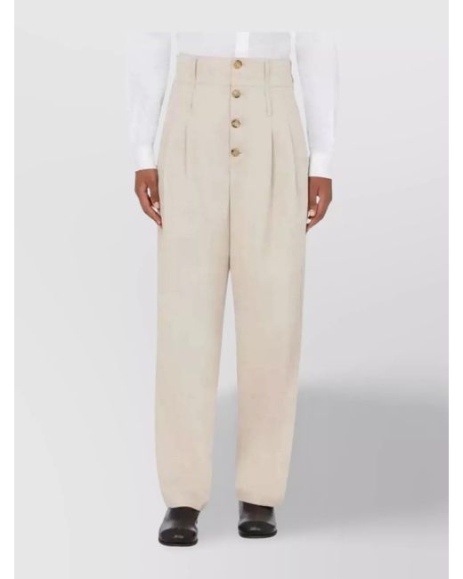 Moschino White High-Waisted Trousers With Decorative Buttons