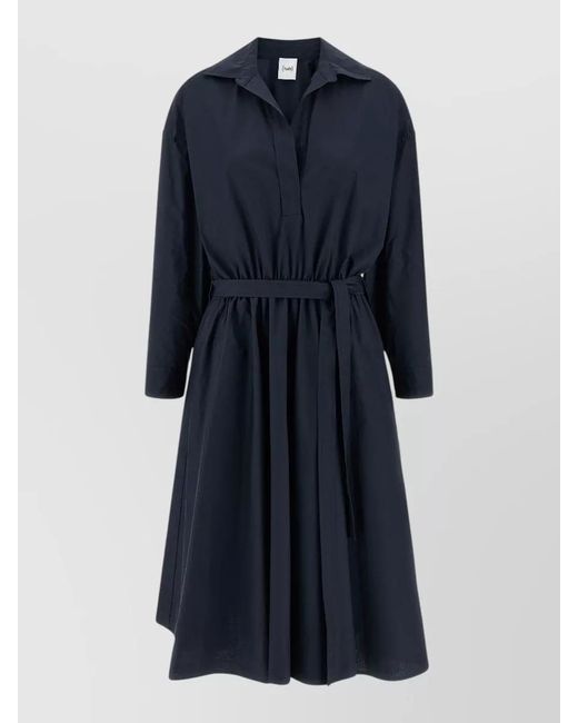 Nude Blue Shirt Dress Midi Length Pleated Skirt Tie