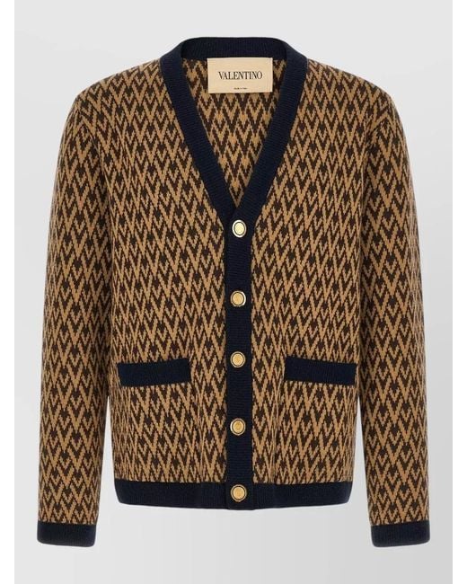 Valentino Garavani Brown Toute La V Knit Cardigan Long Sleeves for men
