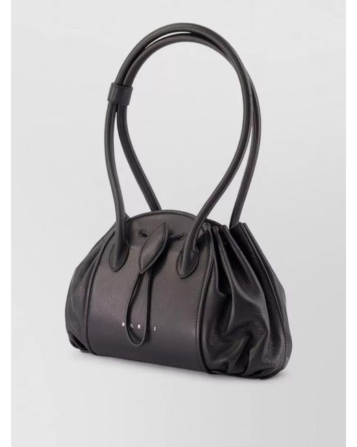 Marni Black Tulipea Pleated Leather Shoulder Clutch Bag