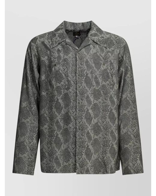 Needles Gray Western Snakeskin Shirt Long Sleeves Collar for men